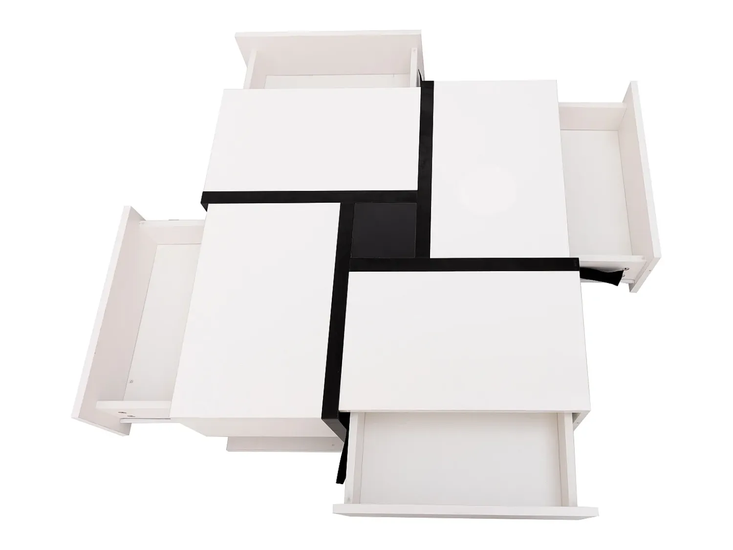 Hauss Spole Mesa de centro lacada de alto brilho com 4 gavetas - Design linear - Branca 78 x 78 x 36 cm^ Mesa De Centro