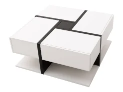 Hauss Spole Mesa de centro lacada de alto brilho com 4 gavetas - Design linear - Branca 78 x 78 x 36 cm^ Mesa De Centro