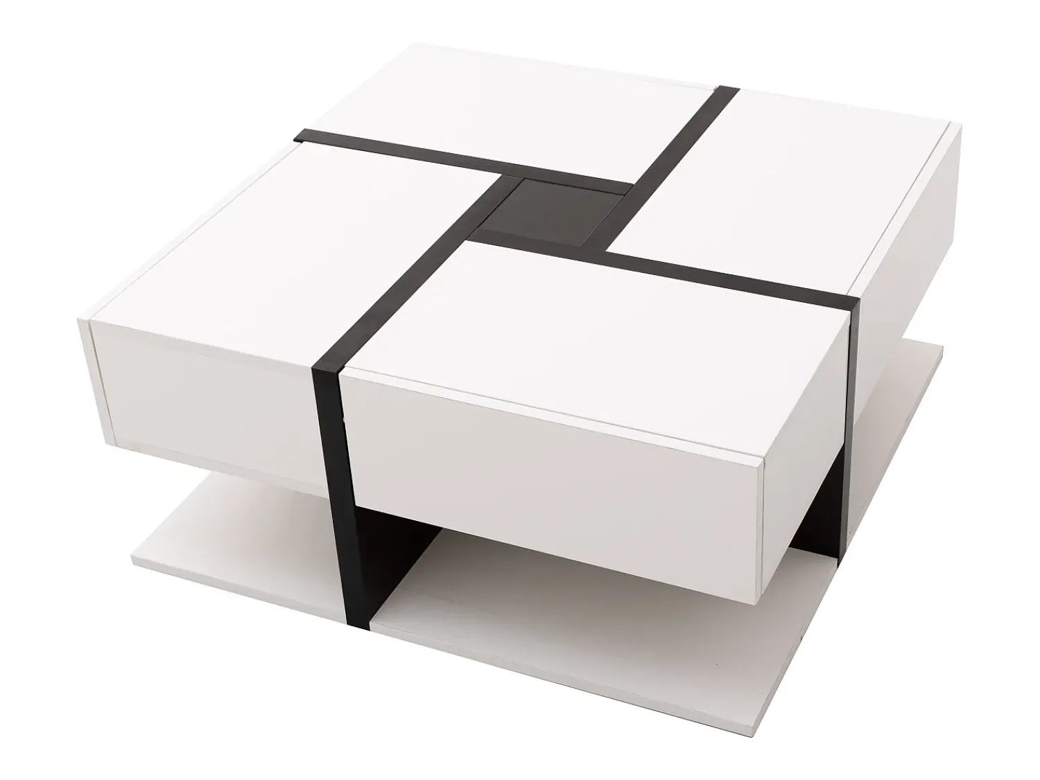 Hauss Spole Mesa de centro lacada de alto brilho com 4 gavetas - Design linear - Branca 78 x 78 x 36 cm^ Mesa De Centro