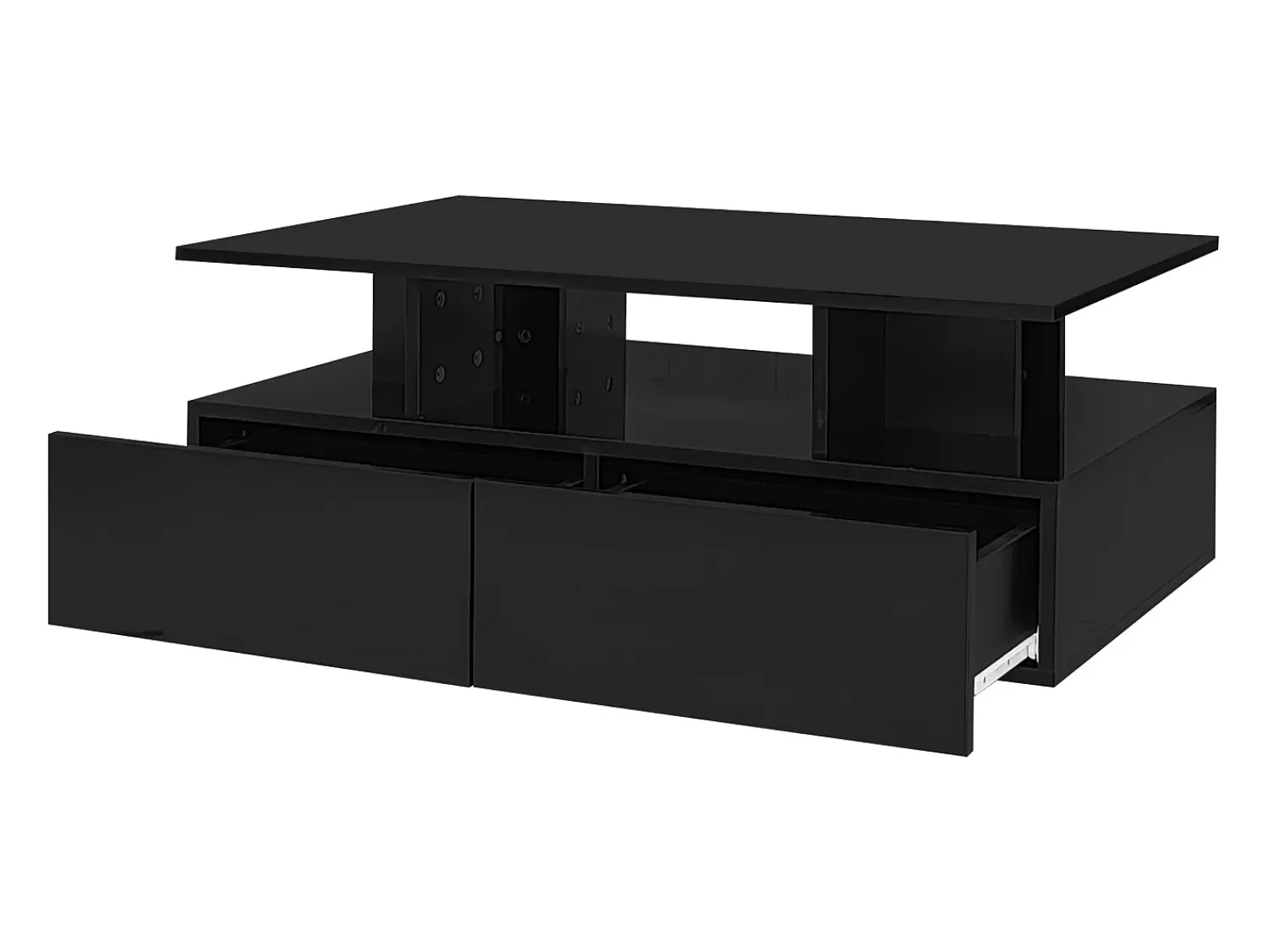 Hauss Spole Mesa de centro lacada de alto brilho com iluminação LED e 2 gavetas - Madeira PB preta^ Mesa De Centro