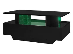 Hauss Spole Mesa de centro lacada de alto brilho com iluminação LED e 2 gavetas - Madeira PB preta^ Mesa De Centro