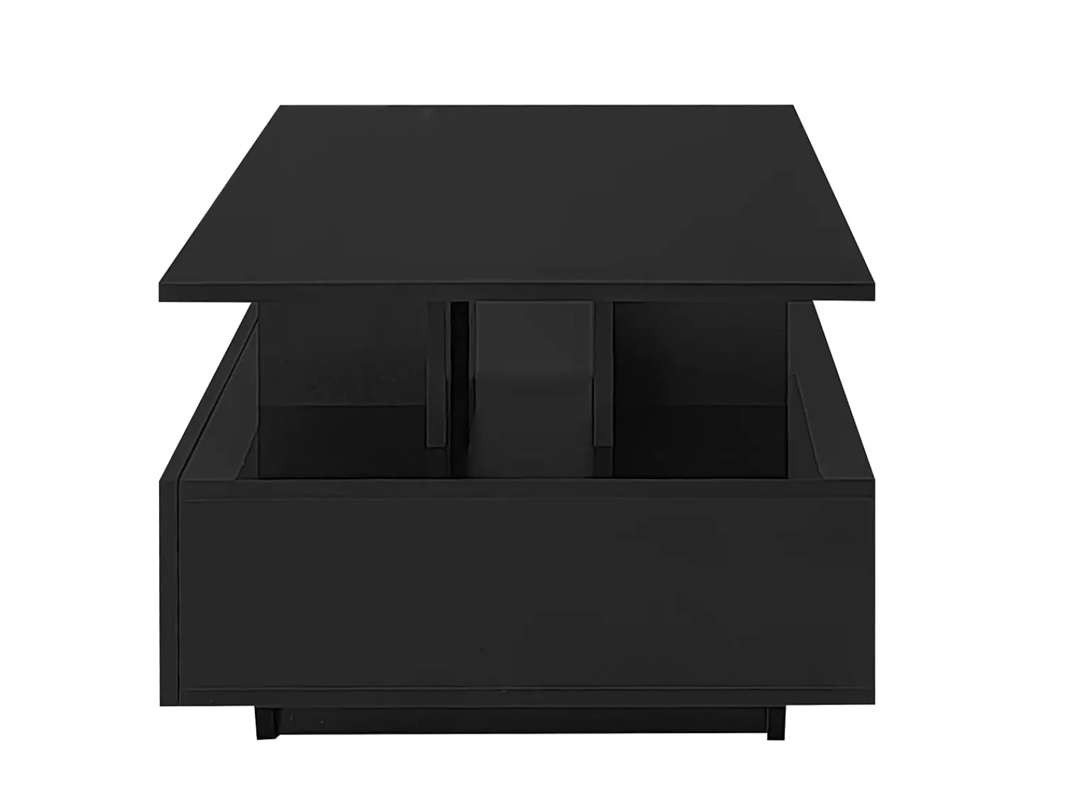 Hauss Spole Mesa de centro lacada de alto brilho com iluminação LED e 2 gavetas - Madeira PB preta^ Mesa De Centro