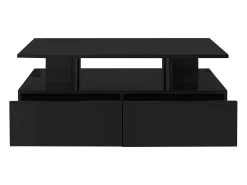 Hauss Spole Mesa de centro lacada de alto brilho com iluminação LED e 2 gavetas - Madeira PB preta^ Mesa De Centro