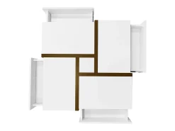 Clearance Hauss Spole Mesa de centro lacada de alto brilho com 4 gavetas - Branca e madeira 78 x 78 x 36 cm Branco
