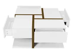 Clearance Hauss Spole Mesa de centro lacada de alto brilho com 4 gavetas - Branca e madeira 78 x 78 x 36 cm Branco