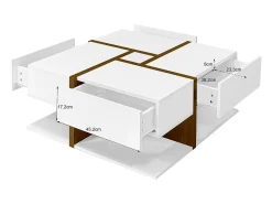 Clearance Hauss Spole Mesa de centro lacada de alto brilho com 4 gavetas - Branca e madeira 78 x 78 x 36 cm Branco