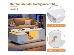 Mesa De Centro*Merax Mesa de centro laqueada - 100 x 50 x 36 cm - com gaveta + LEDs + 4 compartimentos de arrumação - aglomerado - branca Branco