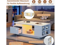 Mesa De Centro*Merax Mesa de centro laqueada - 100 x 50 x 36 cm - com gaveta + LEDs + 4 compartimentos de arrumação - aglomerado - branca Branco