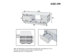 Mesa De Centro*Merax Mesa de centro laqueada - 100 x 50 x 36 cm - com gaveta + LEDs + 4 compartimentos de arrumação - aglomerado - branca Branco