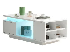 Mesa De Centro*Merax Mesa de centro laqueada - 100 x 50 x 36 cm - com gaveta + LEDs + 4 compartimentos de arrumação - aglomerado - branca Branco