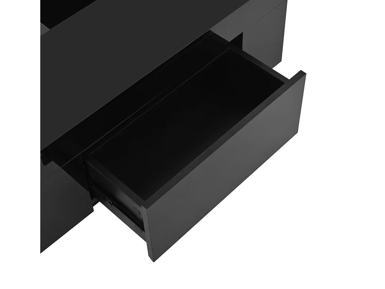 Mesa de centro laqueada com iluminação LED, tampo extensível em e branco, e espaço de armazenamento oculto.^ Mesa De Centro