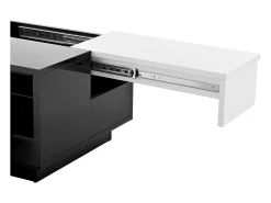 Mesa de centro laqueada com iluminação LED, tampo extensível em e branco, e espaço de armazenamento oculto.^ Mesa De Centro