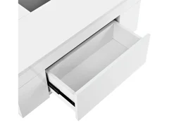 Mesa de centro laqueada com iluminação LED, tampo extensível em preto e , e espaço de armazenamento oculto.^ Mesa De Centro