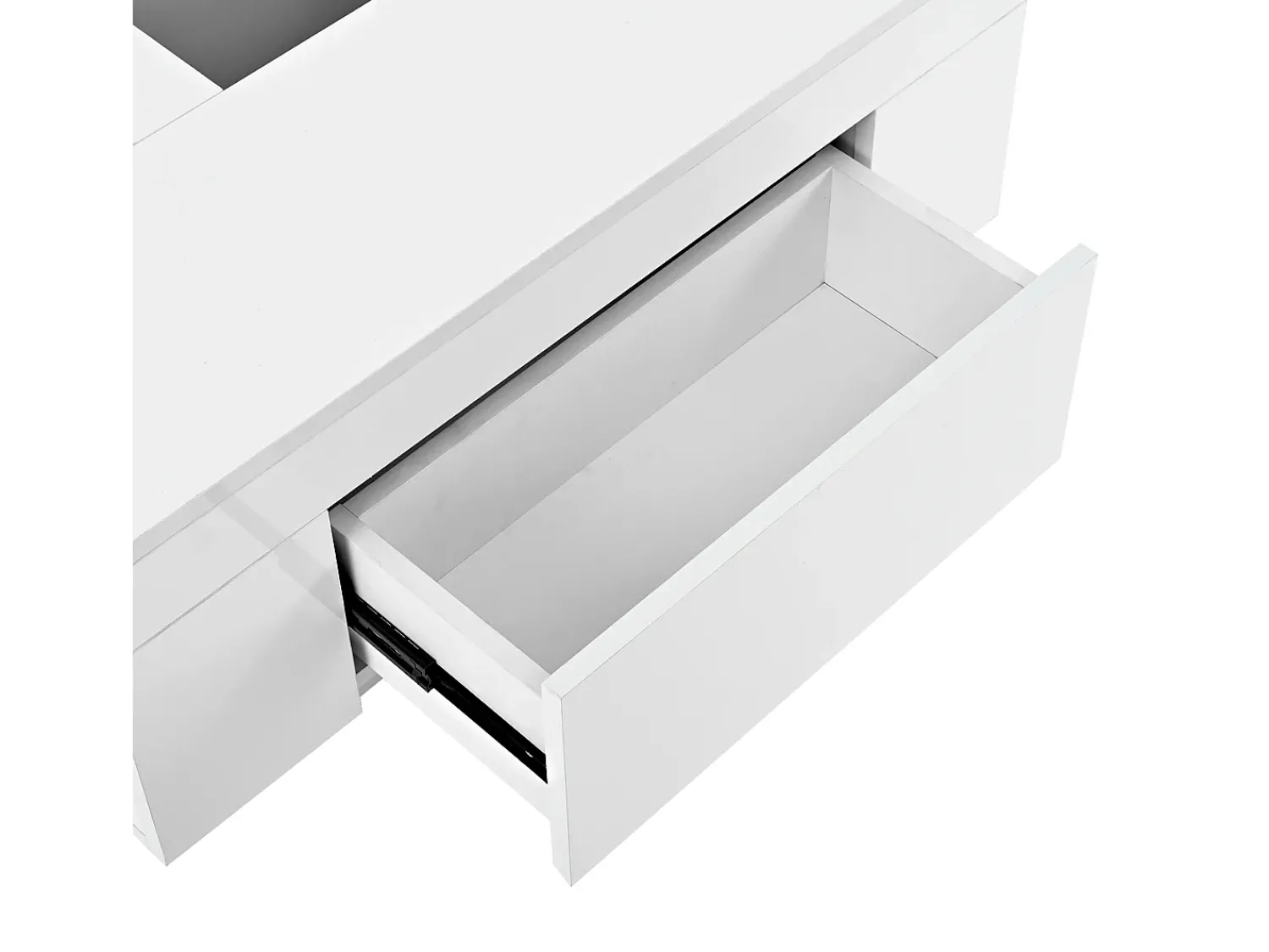 Mesa de centro laqueada com iluminação LED, tampo extensível em preto e , e espaço de armazenamento oculto.^ Mesa De Centro