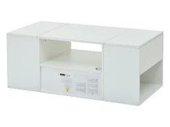 Mesa De Centro|Merax Mesa de centro laqueada de alto brilho - 100 x 50 x 40 cm - com 1 gaveta + LEDs + 6 compartimentos de armazenamento - aglomerado - branca Branco
