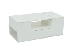 Mesa De Centro|Merax Mesa de centro laqueada de alto brilho - 100 x 50 x 40 cm - com 1 gaveta + LEDs + 6 compartimentos de armazenamento - aglomerado - branca Branco