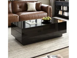 Merax Mesa de centro laqueada de alto brilho com gavetas e compartimento deslizante - 100 x 50 x 31 cm - aglomerado - preta^ Mesa De Centro