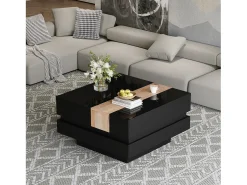 Merax Mesa de centro laqueada de alto brilho para sala de estar - 70 x 70 x 39 cm - extensível e com espaço de armazenamento oculto - MDF - preta^ Mesa De Centro