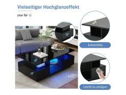 Best Merax Mesa de centro laqueada de alto brilho - 100 x 50 x 36 cm - com 2 gavetas + LEDs + espaço de armazenamento aberto + divisória de vidro - aglomerado - preta Preto
