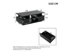 Best Merax Mesa de centro laqueada de alto brilho - 100 x 50 x 36 cm - com 2 gavetas + LEDs + espaço de armazenamento aberto + divisória de vidro - aglomerado - preta Preto