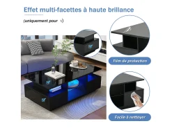Best Merax Mesa de centro laqueada de alto brilho - 100 x 50 x 36 cm - com 2 gavetas + LEDs + espaço de armazenamento aberto + divisória de vidro - aglomerado - preta Preto