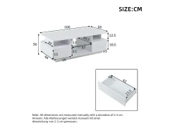 Merax Mesa de centro laqueada de alto brilho - 100 x 50 x 36 cm - com 2 gavetas + LEDs + espaço de armazenamento aberto + divisória de vidro - aglomerado - branca^ Mesa De Centro