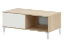 New duehome Mesa de centro Lea Blanco Artik (Blanco Mate) - Roble Canadian Natural claro