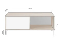 New duehome Mesa de centro Lea Blanco Artik (Blanco Mate) - Roble Canadian Natural claro