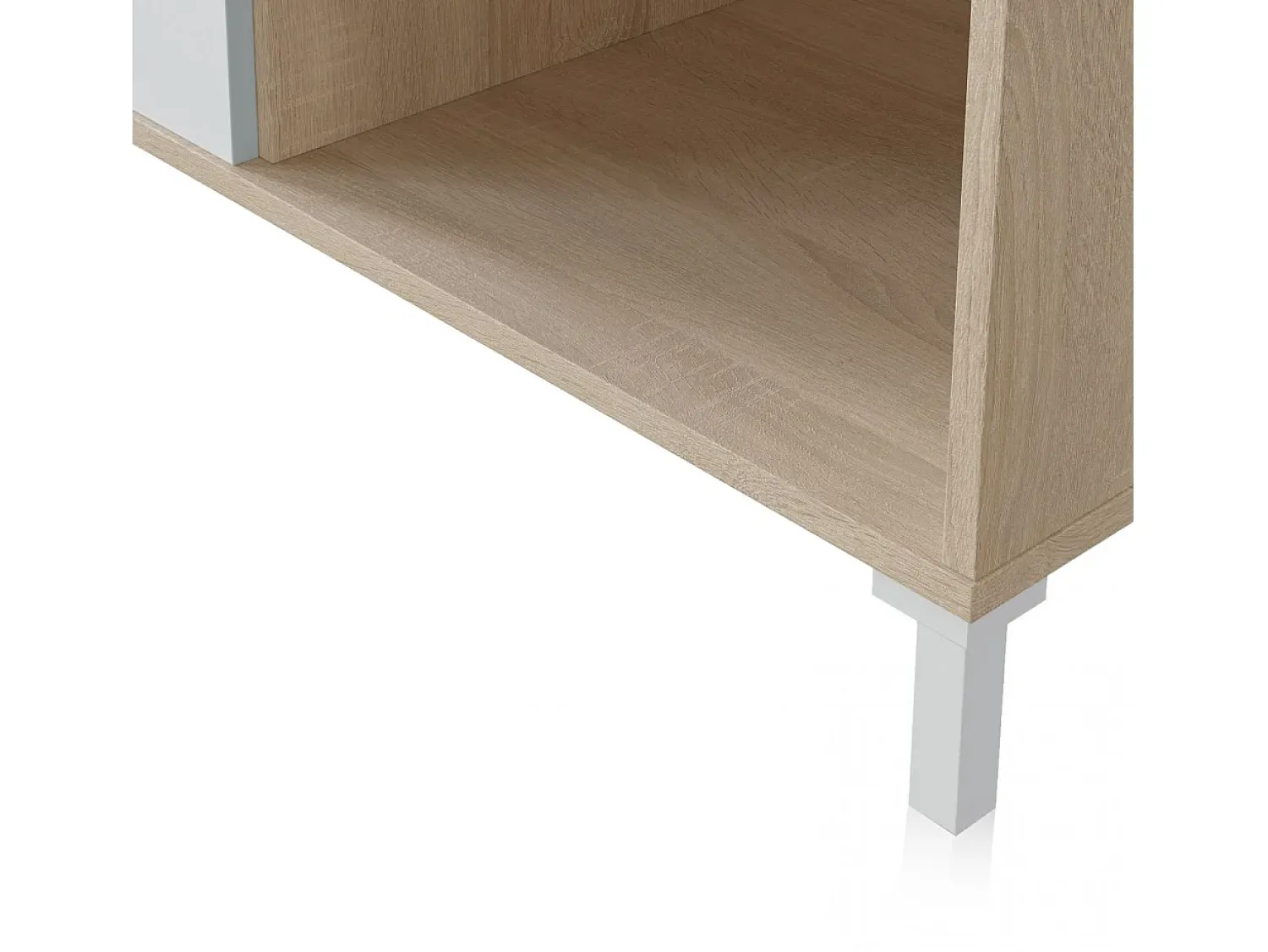 New duehome Mesa de centro Lea Blanco Artik (Blanco Mate) - Roble Canadian Natural claro