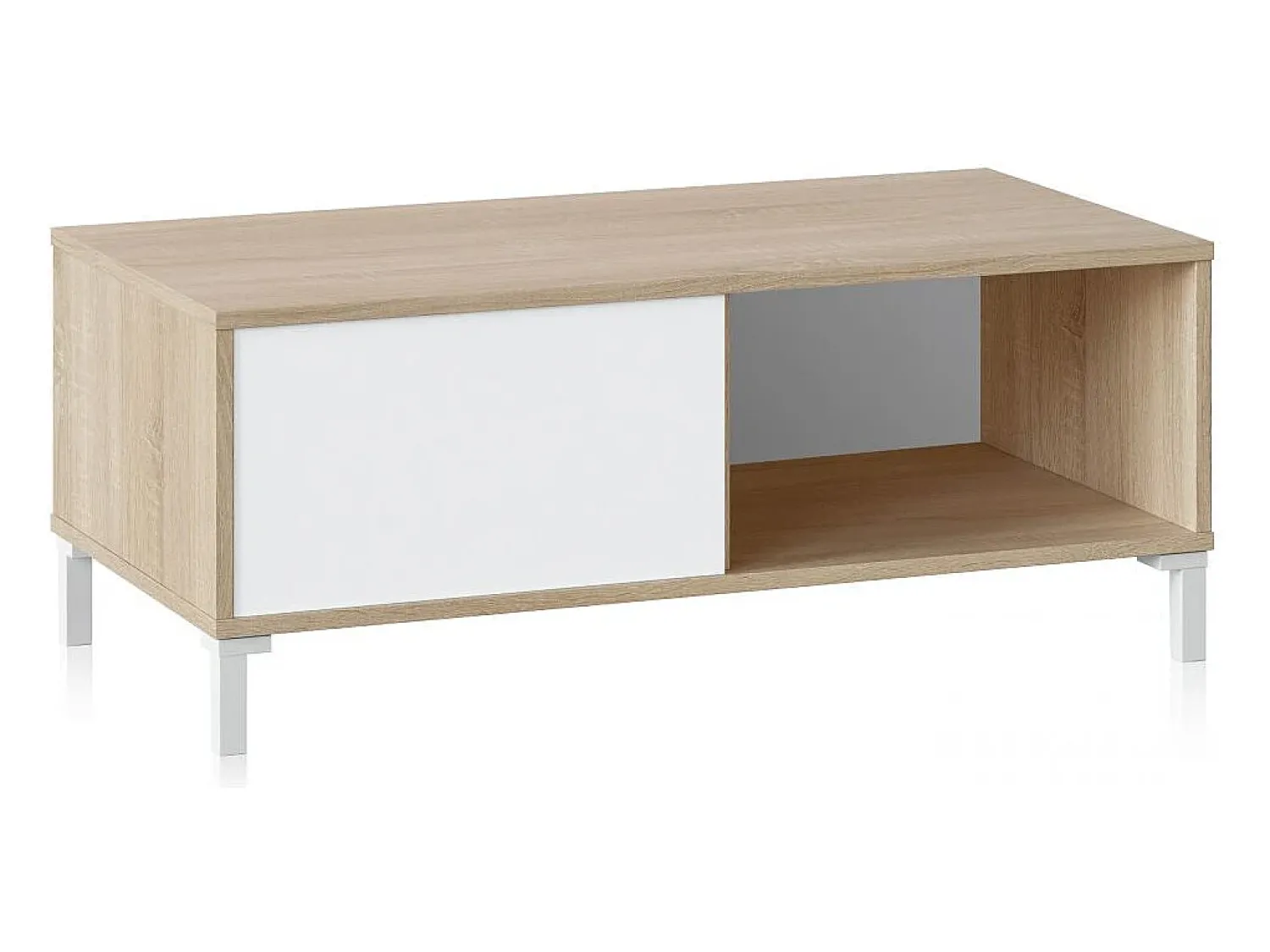 New duehome Mesa de centro Lea Blanco Artik (Blanco Mate) - Roble Canadian Natural claro