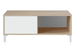 New duehome Mesa de centro Lea Blanco Artik (Blanco Mate) - Roble Canadian Natural claro