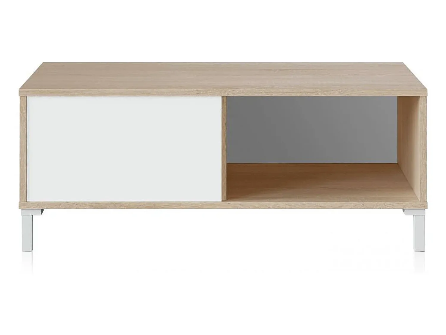 New duehome Mesa de centro Lea Blanco Artik (Blanco Mate) - Roble Canadian Natural claro