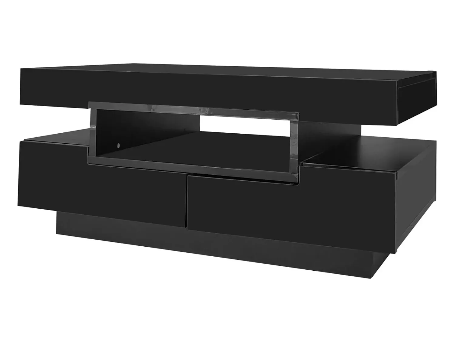 Discount Mesa de centro LED branca moderna, móvel para sala de estar, mesa de centro com espaço de armazenamento e quatro gavetas, preta. Preto