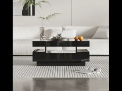Discount Mesa de centro LED branca moderna, móvel para sala de estar, mesa de centro com espaço de armazenamento e quatro gavetas, preta. Preto