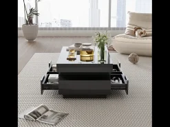 Discount Mesa de centro LED branca moderna, móvel para sala de estar, mesa de centro com espaço de armazenamento e quatro gavetas, preta. Preto