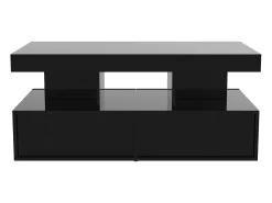 Mesa De Centro* Mesa de centro LED moderna, brilhante, com armazenamento, 2 gavetas, 104x54x46 cm, preta Preto