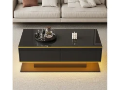 Mesa De Centro*ModernLuxe Mesa de centro LED moderna - Acabamento brilhante - Com 3 gavetas - Com iluminação LED - Preto