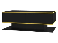 Mesa De Centro*ModernLuxe Mesa de centro LED moderna - Acabamento brilhante - Com 3 gavetas - Com iluminação LED - Preto
