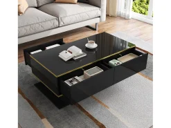 Mesa De Centro*ModernLuxe Mesa de centro LED moderna - Acabamento brilhante - Com 3 gavetas - Com iluminação LED - Preto