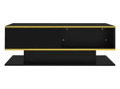 Mesa De Centro*ModernLuxe Mesa de centro LED moderna - Acabamento brilhante - Com 3 gavetas - Com iluminação LED - Preto