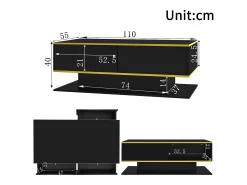 Mesa De Centro*ModernLuxe Mesa de centro LED moderna - Acabamento brilhante - Com 3 gavetas - Com iluminação LED - Preto