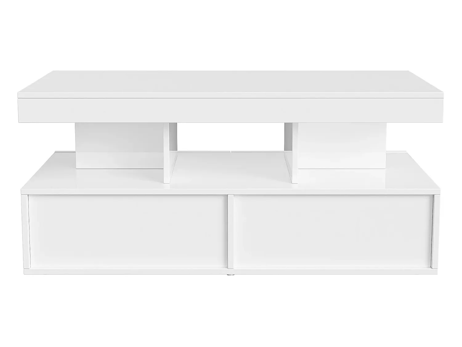 Mesa De Centro* Mesa de centro LED moderna, brilhante, com armazenamento, 2 gavetas, 104x54x46 cm, branca Branco