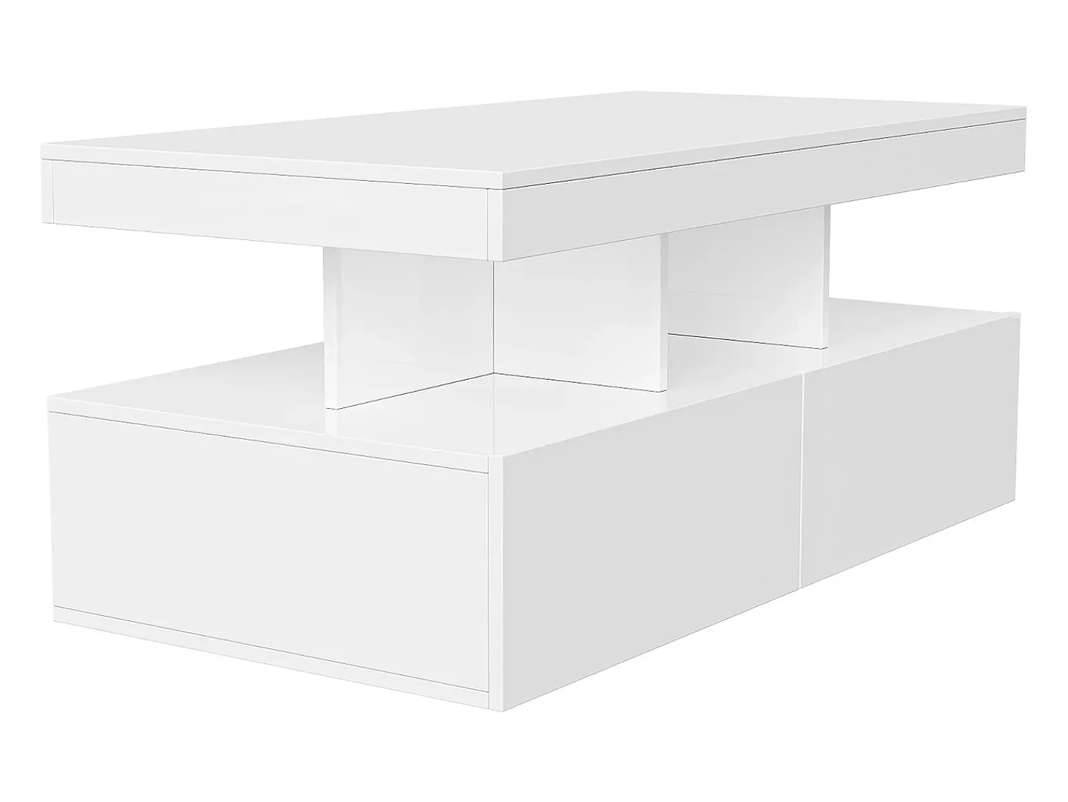 Mesa De Centro* Mesa de centro LED moderna, brilhante, com armazenamento, 2 gavetas, 104x54x46 cm, branca Branco