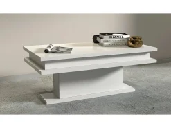 Mesa De Centro|Dmora Mesa de centro Leon, Mesa de centro baixa, Porta-revistas, 100% Fabricado na Itália, 100x55h42 cm, brilhante Branco