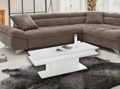 Mesa De Centro|Dmora Mesa de centro Leon, Mesa de centro baixa, Porta-revistas, 100% Fabricado na Itália, 100x55h42 cm, brilhante Branco
