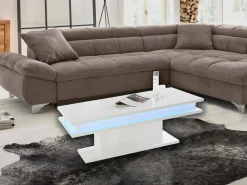 Mesa De Centro|Dmora Mesa de centro Leon, Mesa de centro baixa, Porta-revistas, 100% Fabricado na Itália, 100x55h42 cm, brilhante com luz LED Branco