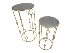 Outlet Dmora Mesa de centro Leonid, Mesa de centro baixa, Porta-revistas para sofá, Estante de sala, 50x50 h100 cm, Dourado