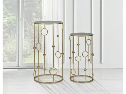Outlet Dmora Mesa de centro Leonid, Mesa de centro baixa, Porta-revistas para sofá, Estante de sala, 50x50 h100 cm, Dourado