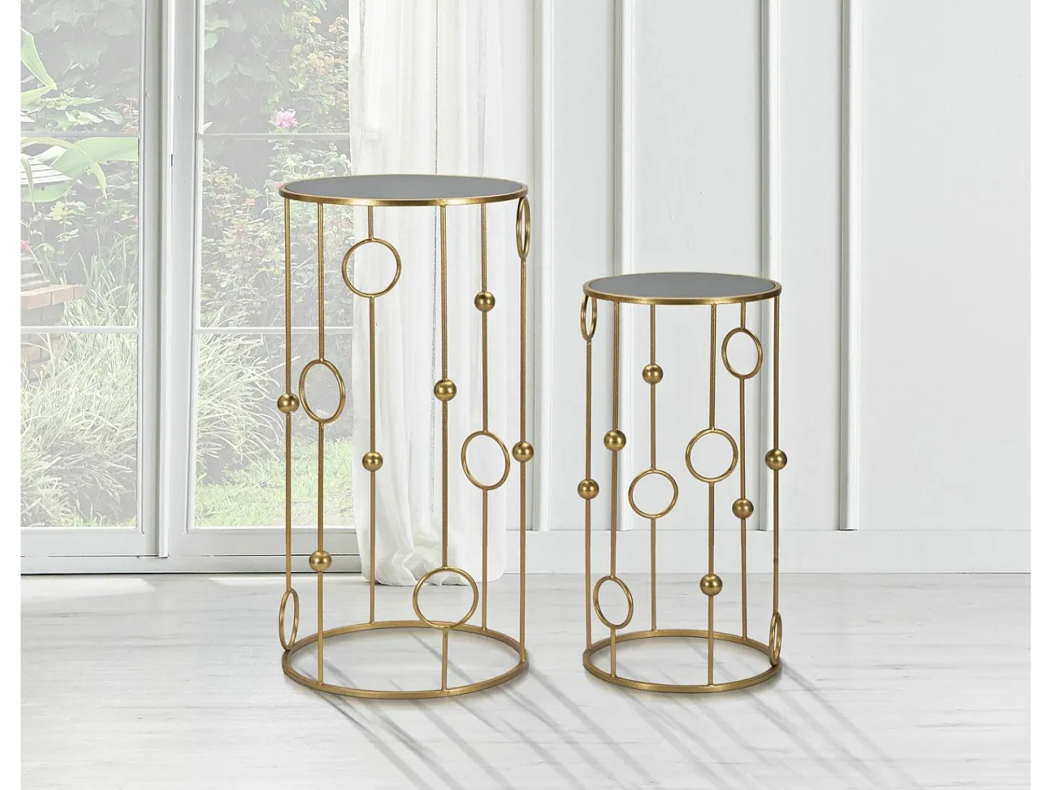Outlet Dmora Mesa de centro Leonid, Mesa de centro baixa, Porta-revistas para sofá, Estante de sala, 50x50 h100 cm, Dourado