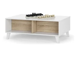 Mesa De Centro|Dmora Mesa de centro Lincoln, Mesa de centro com tampo elevável, Mesa baixa de sala, 100x68h38 cm, brilhante e carvalho Branco